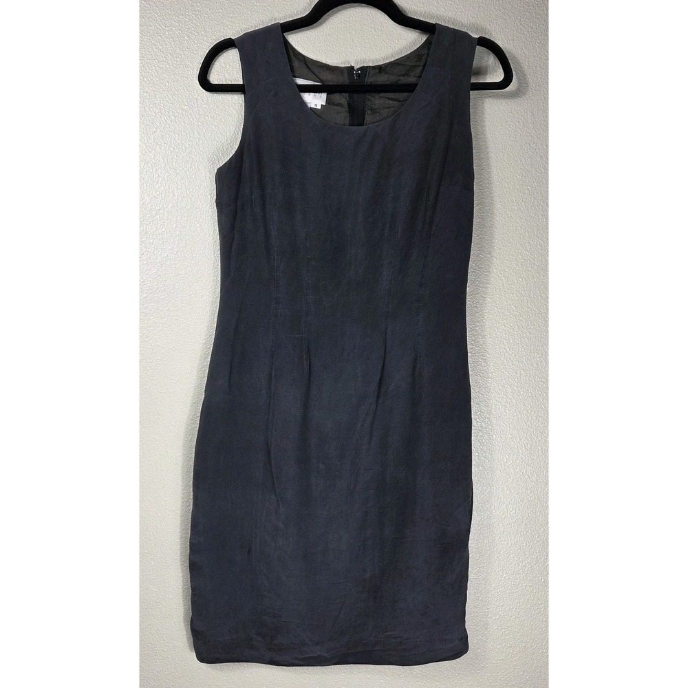 Hugo Buscati Milano 100% Silk Sheath Dress Women's 4 Black Sleeveless Knee...